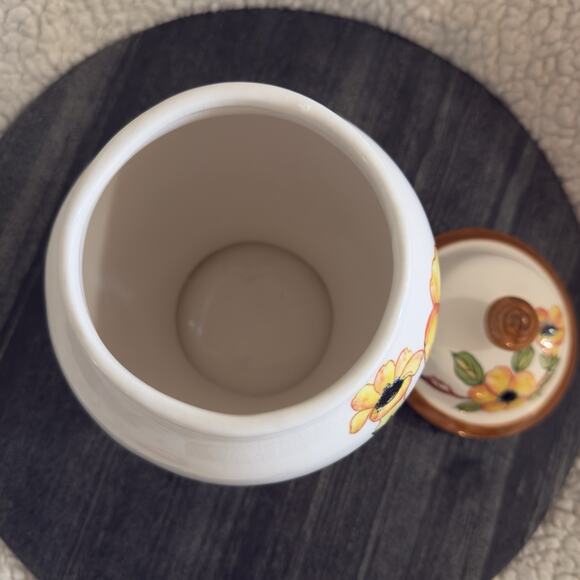 Vintage Ceramic Canister / Cookie Jar Yellow Orange Brown Daisy Flower Pottery - Picture 3 of 6